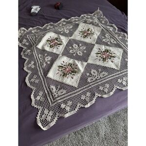 Decorative‎ Table Topper Crotcheted Ribbon 34" By 34"